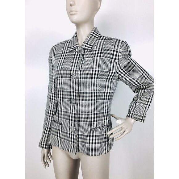 VTG Houndstooth Monochrome Plaid Button-Down Business Jacket Paul Stanley Size 6 - Picture 3 of 10